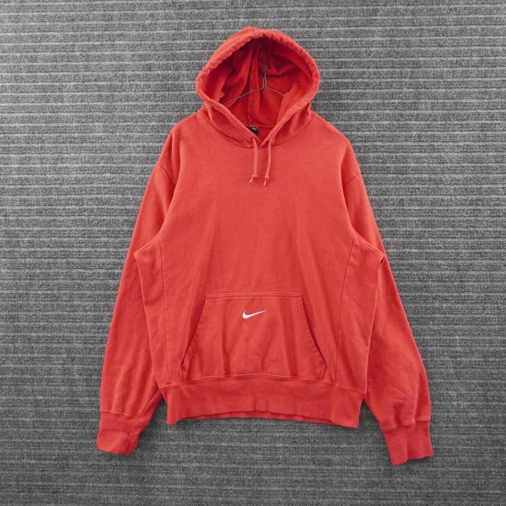 Nike Hoodie Mens Small Red Embroidered Center Swoosh Pullover Fleece